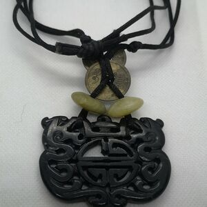 Carved black  jade pendant